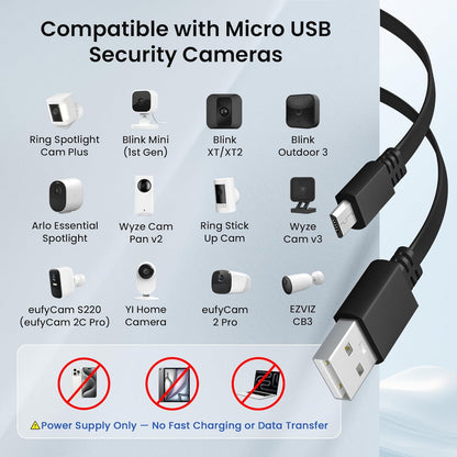 Micro USB Power Cable 30 FT (2 Pack),Flat Micro USB Charging Power Cord,Charger for Wyze Cam V3 Pan,Yi Cam,Nest Cam,Blink Mini XT XT2 Outdoor 3Rd Gen Camera,Arlo Q,Zmodo,Xbox One Controller,25