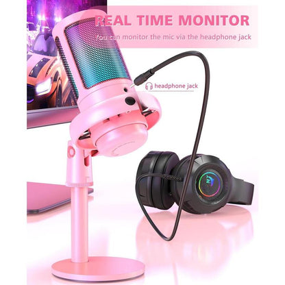 Gaming Microphone, RGB Condenser Mic with Touch Mute & Gain Knob